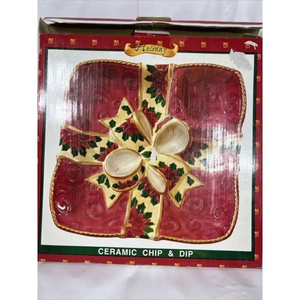 World Bazzars Christmas Ceramic Chip And Dip‎ Wreath